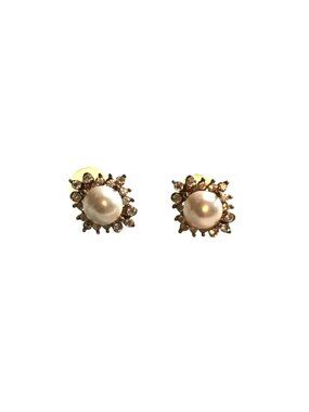 WOMENS WHITE STONE GOLD TONE STUD EARRINGS